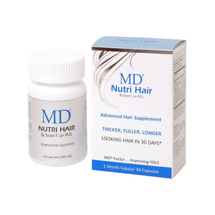 MD Nutri Hair™ — physician-formulated drug-free hair growth supplement with marine collagen, biotin, and flax seed lignans by Dr. Susan Lin, M.D. — clean-label MD® alternative to Nutrafol