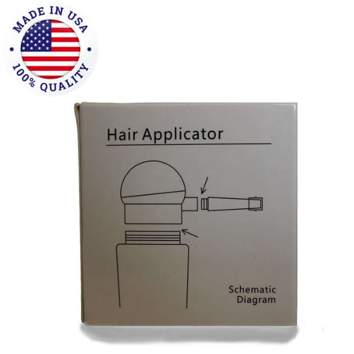 MD Hair Fiber Applicator box with diagram – shows how to use spray bulb and comb for precise hair fiber application

