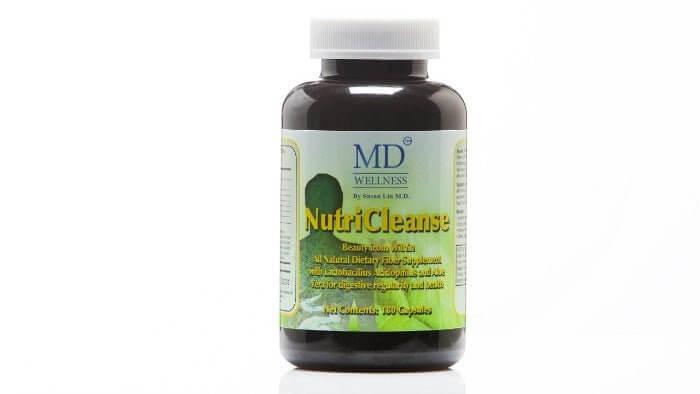 Front view of MD® Nutri Cleanse bottle – MD Wellness category supplement with prebiotics, fiber, and probiotics for gut detox, gut health, and parasite removal
